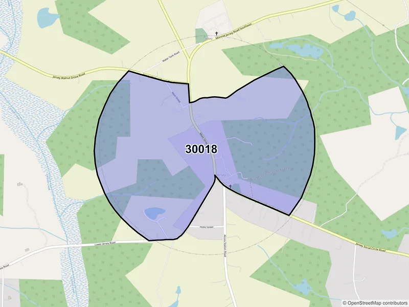 Map of Jersey, Georgia and ZIP codes