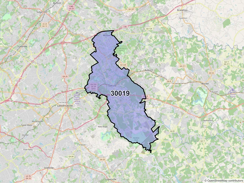 Map of ZIP Code 30019 — Dacula, GA