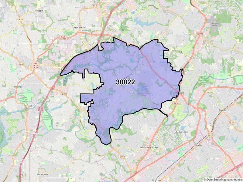 Map of ZIP Code 30022 — Alpharetta, GA