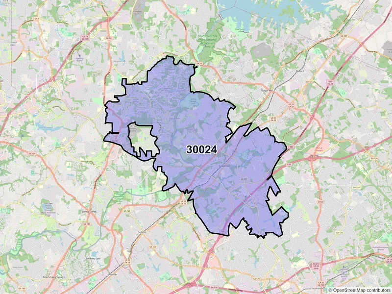 Map of ZIP Code 30024 — Suwanee, GA