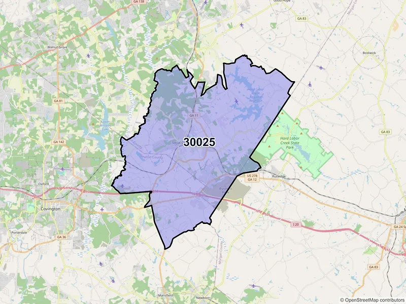 Map of ZIP Code 30025 — Social Circle, GA
