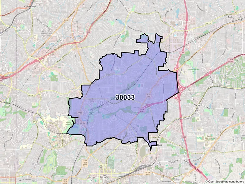 Map of ZIP Code 30033 — Decatur, GA