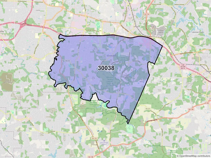 Map of ZIP Code 30038 — Lithonia, GA