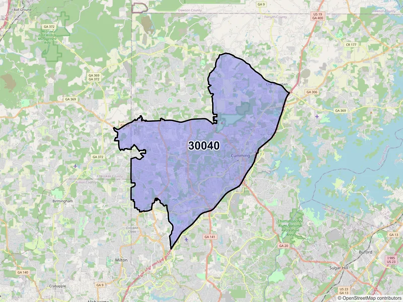 Map of ZIP Code 30040 — Cumming, GA