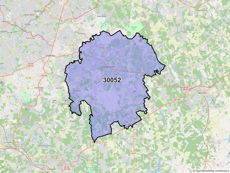 Map of Loganville, Georgia and ZIP codes