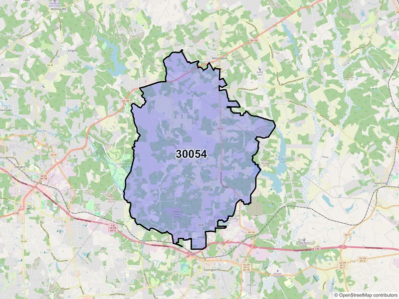 Map of ZIP Code 30054 — Oxford, GA