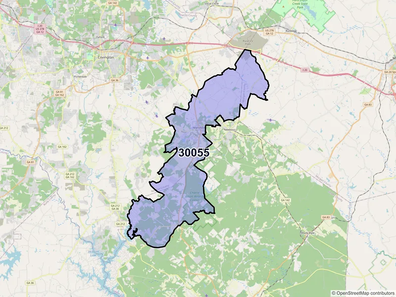 Map of ZIP Code 30055 — Mansfield, GA