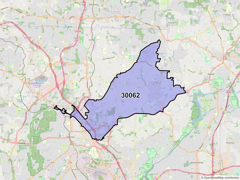 Map of ZIP Code 30062 — Marietta, GA