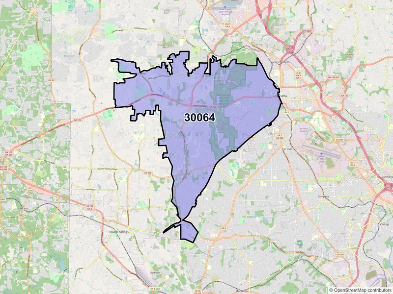 Map of ZIP Code 30064 — Marietta, GA