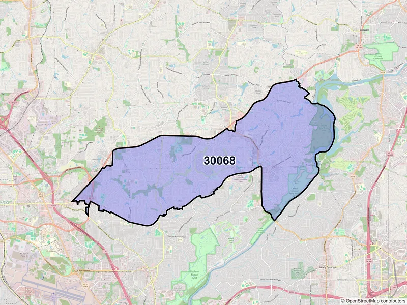 Map of ZIP Code 30068 — Marietta, GA