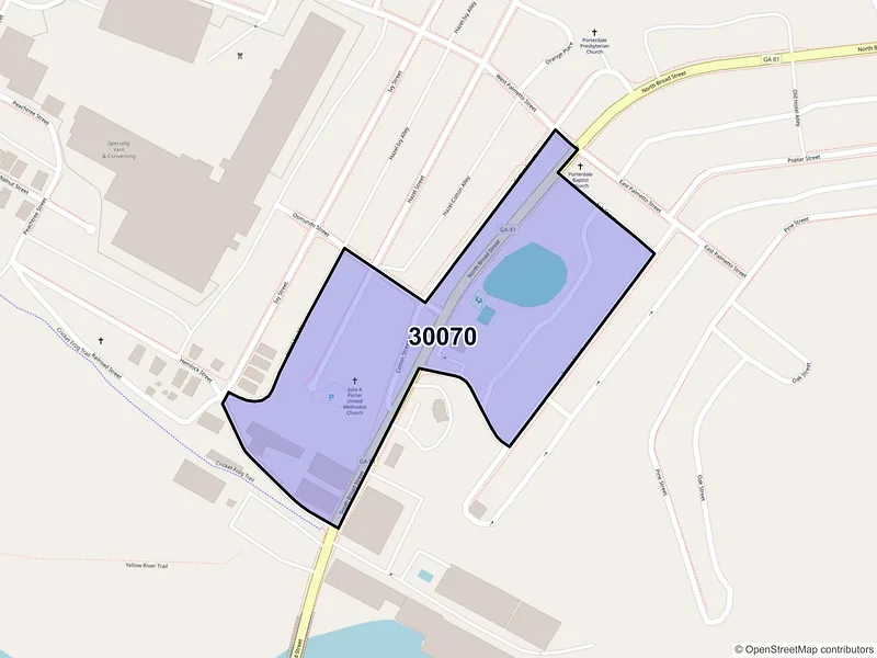 Map of Porterdale, Georgia and ZIP codes