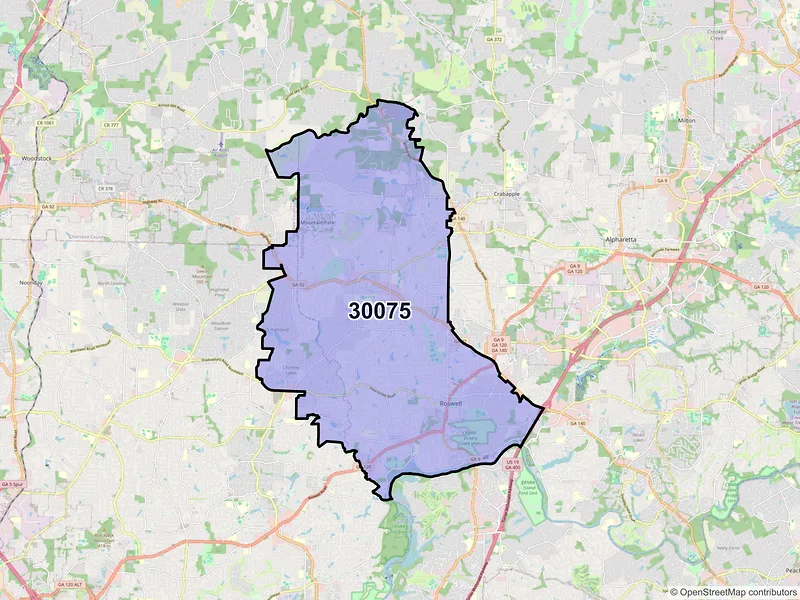 Map of ZIP Code 30075 — Roswell, GA