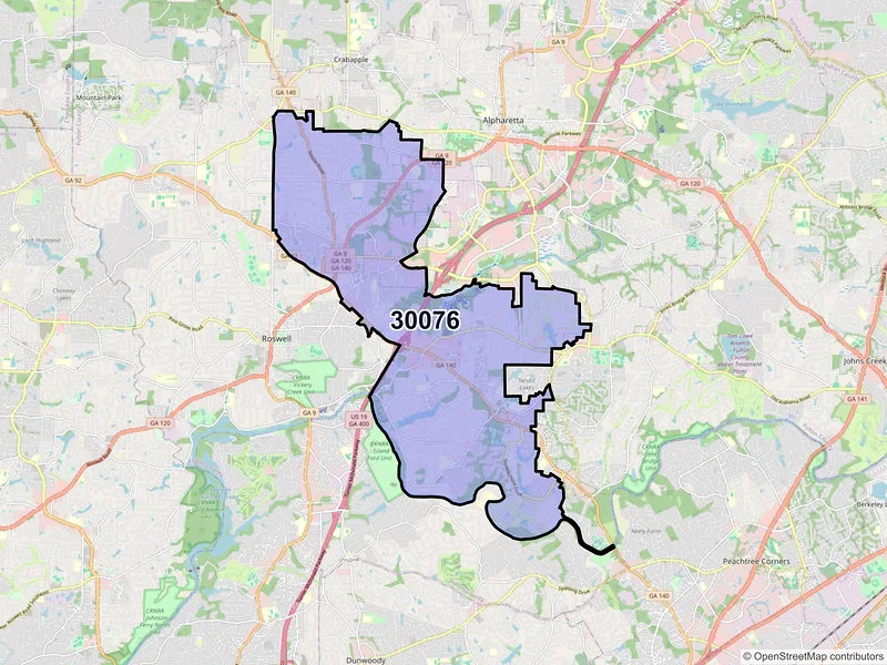 Map of ZIP Code 30076 — Roswell, GA