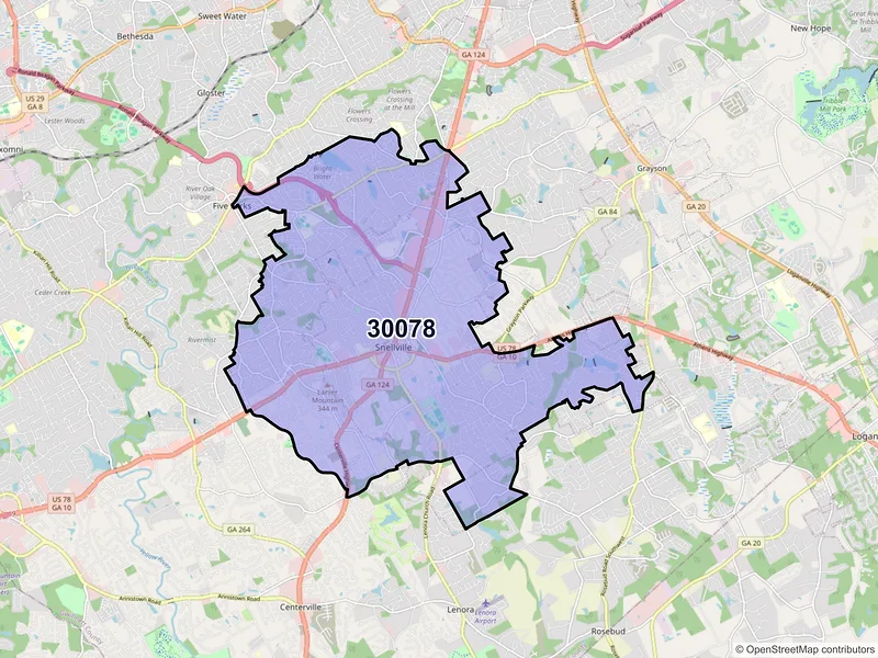 Map of ZIP Code 30078 — Snellville, GA