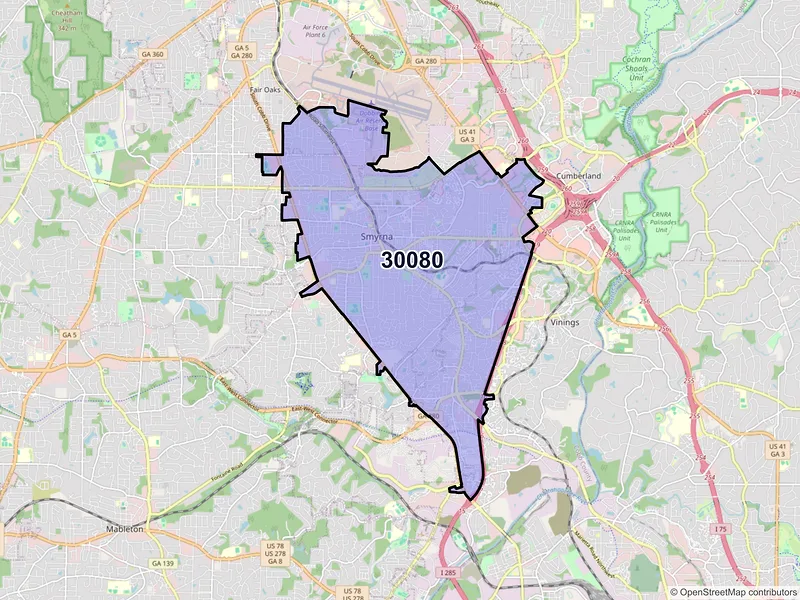 Map of ZIP Code 30080 — Smyrna, GA