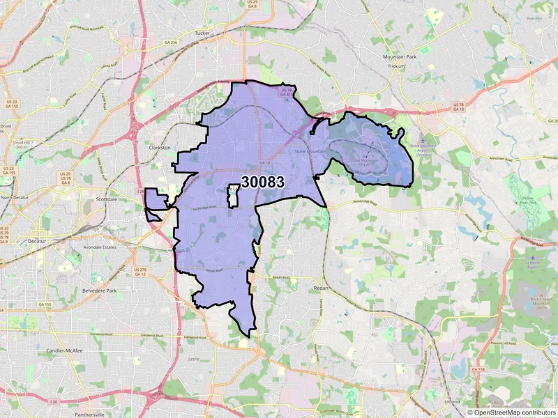 Map of ZIP Code 30083 — Stone Mountain, GA