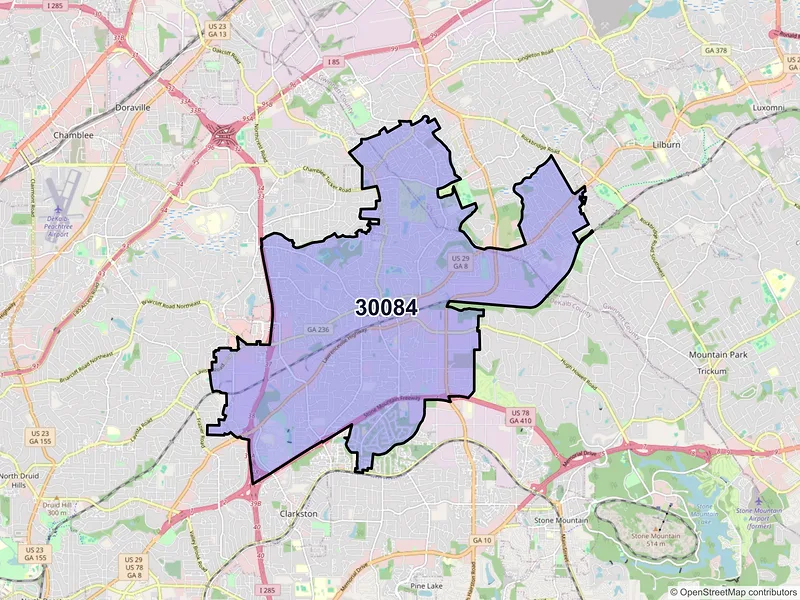 Map of ZIP Code 30084 — Tucker, GA