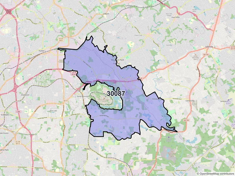Map of ZIP Code 30087 — Stone Mountain, GA
