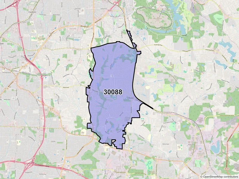 Map of ZIP Code 30088 — Stone Mountain, GA