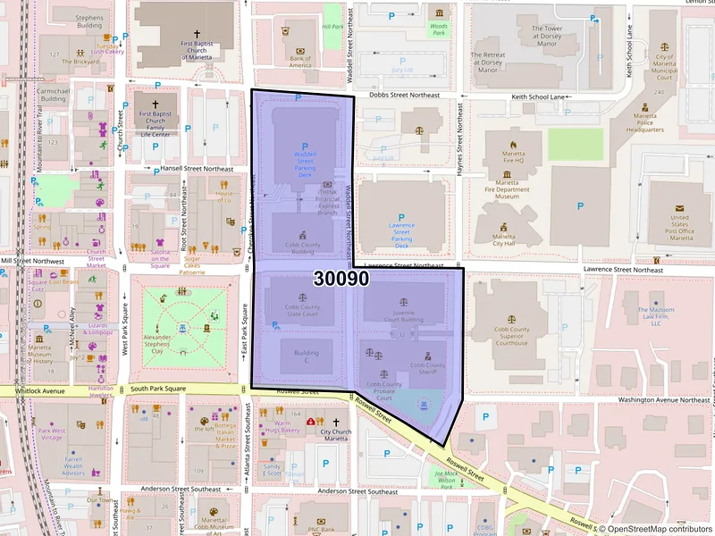 Map of ZIP Code 30090 — Marietta, GA