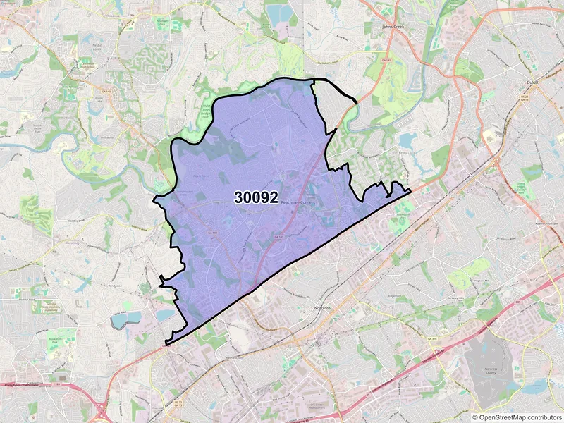 Map of Peachtree Corners, Georgia and ZIP codes