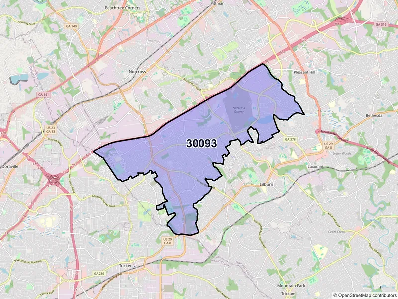 Map of ZIP Code 30093 — Norcross, GA