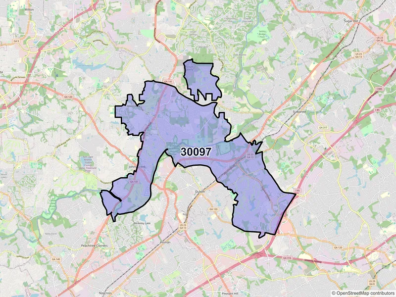 Map of ZIP Code 30097 — Duluth, GA