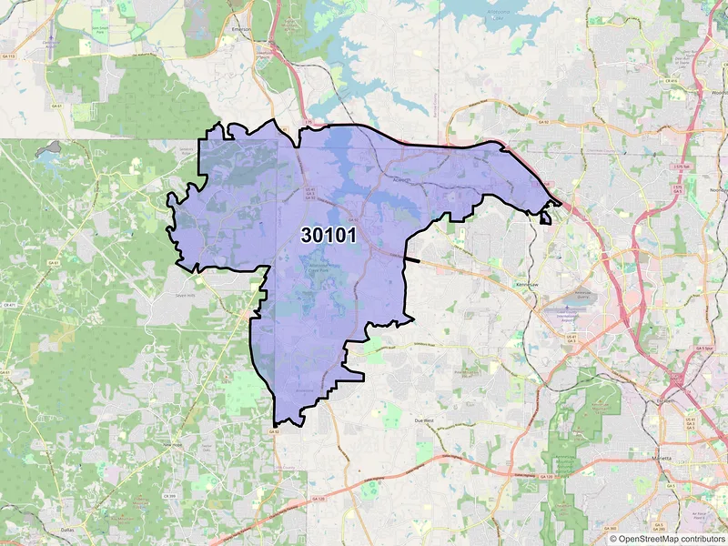 Map of ZIP Code 30101 — Acworth, GA