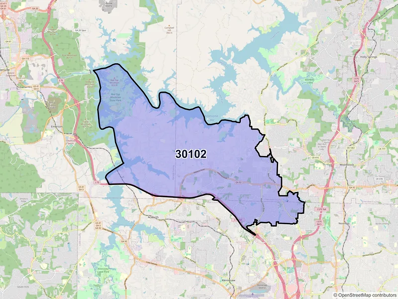 Map of ZIP Code 30102 — Acworth, GA