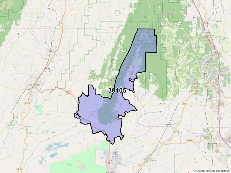 Map of ZIP Code 30105 — Armuchee, GA