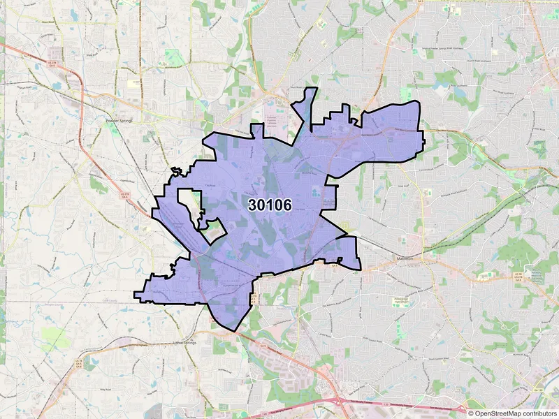 Map of ZIP Code 30106 — Austell, GA