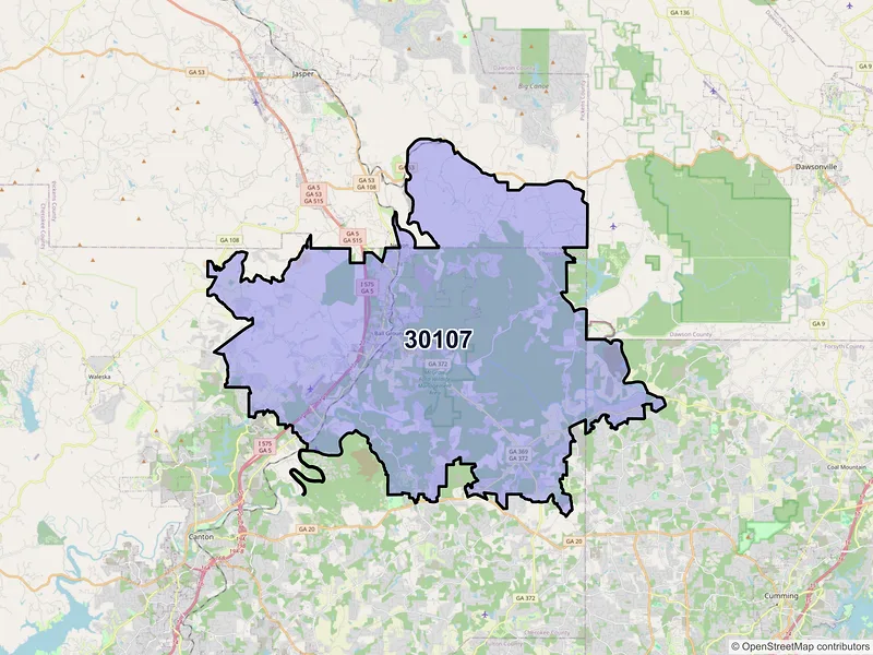 Map of ZIP Code 30107 — Ball Ground, GA