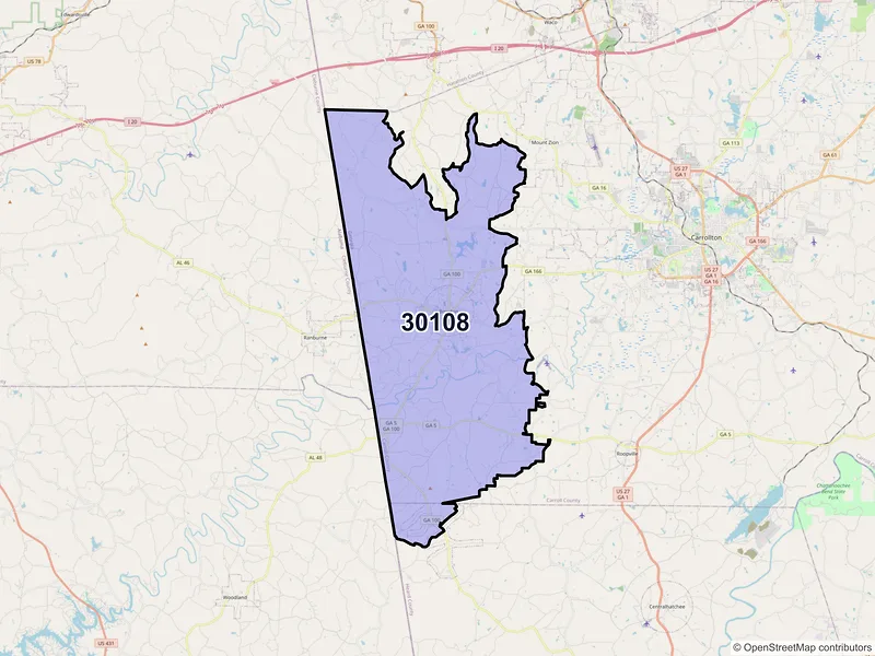 Map of Bowdon, Georgia and ZIP codes