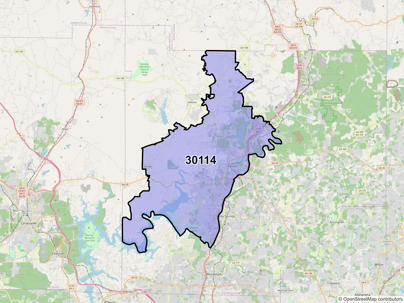 Map of ZIP Code 30114 — Canton, GA
