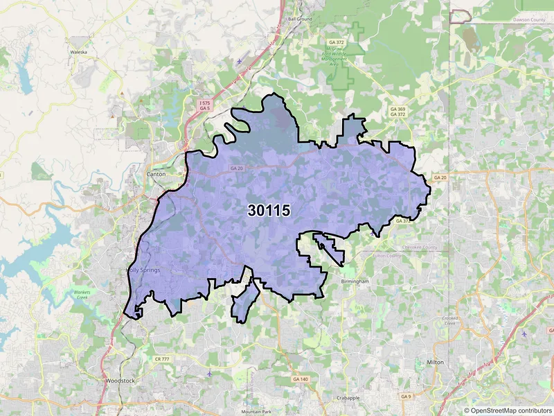 Map of ZIP Code 30115 — Canton, GA