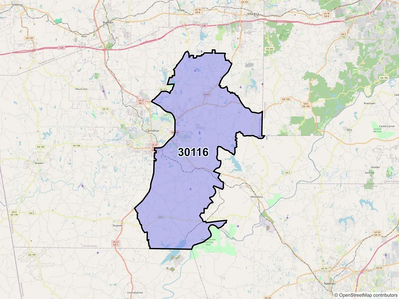 Map of ZIP Code 30116 — Carrollton, GA