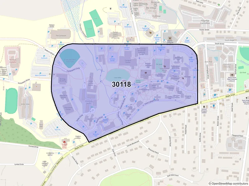 Map of ZIP Code 30118 — Carrollton, GA
