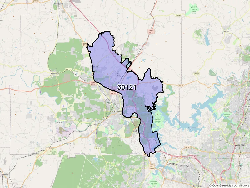 Map of ZIP Code 30121 — Cartersville, GA