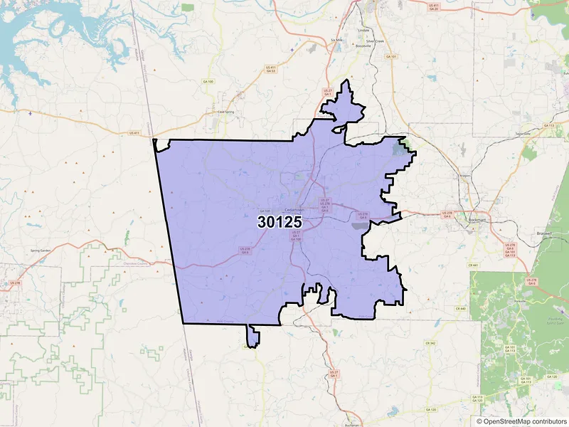 Map of ZIP Code 30125 — Cedartown, GA