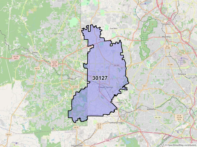 Map of ZIP Code 30127 — Powder Springs, GA