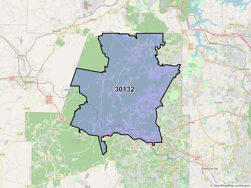 Map of ZIP Code 30132 — Dallas, GA