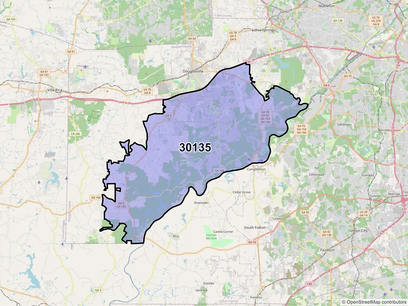 Map of ZIP Code 30135 — Douglasville, GA