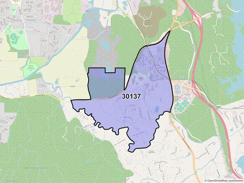 Map of ZIP Code 30137 — Emerson, GA