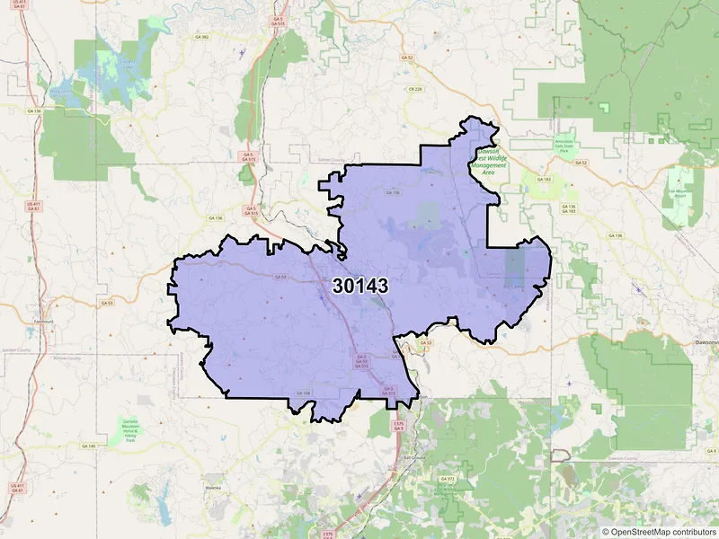 Map of ZIP Code 30143 — Jasper, GA