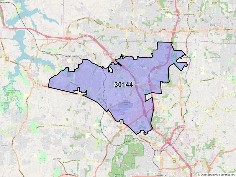 Map of ZIP Code 30144 — Kennesaw, GA
