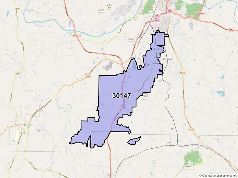 Map of Lindale, Georgia and ZIP codes