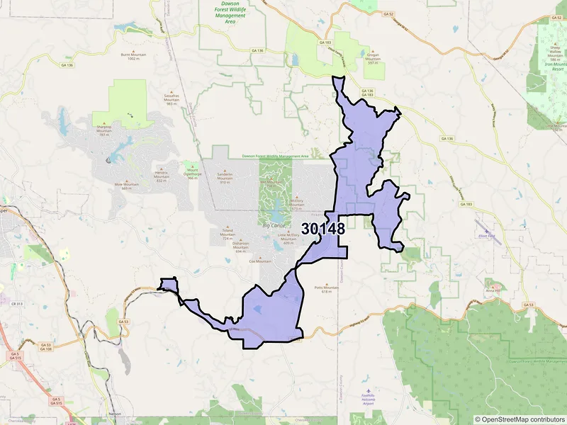 Map of ZIP Code 30148 — Marble Hill, GA