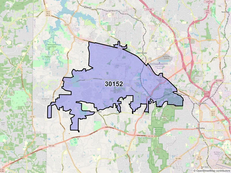 Map of ZIP Code 30152 — Kennesaw, GA