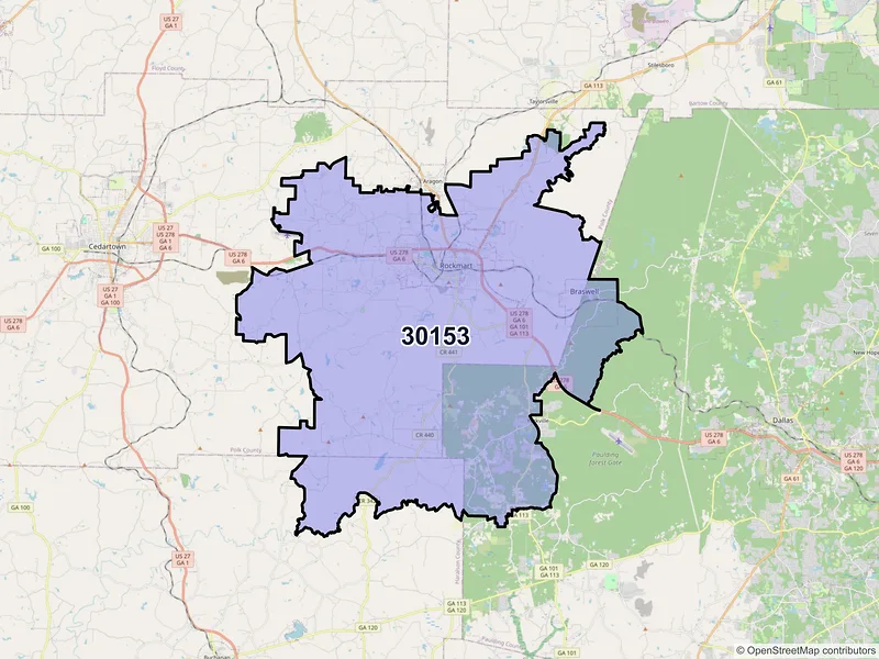 Map of ZIP Code 30153 — Rockmart, GA