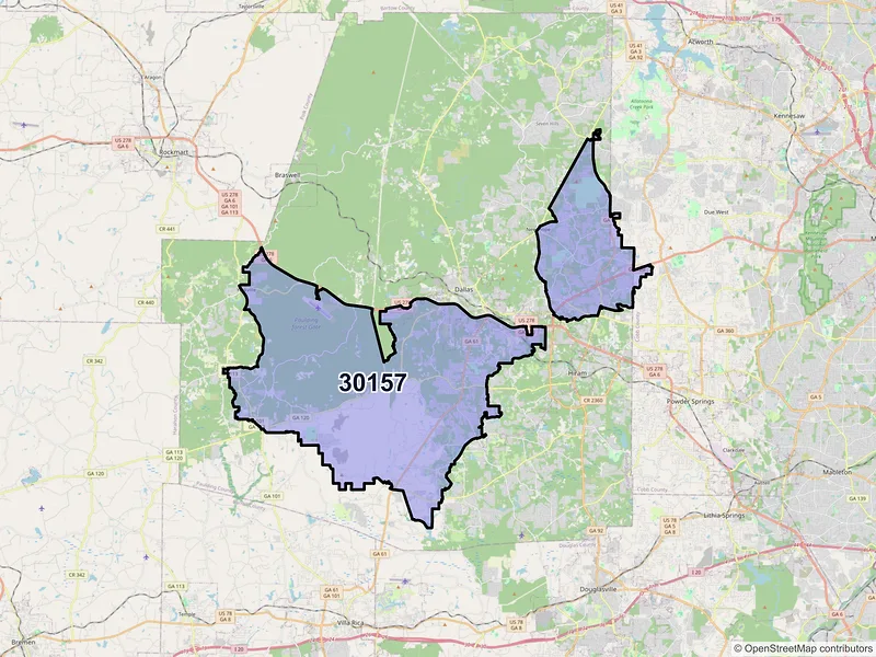 Map of ZIP Code 30157 — Dallas, GA